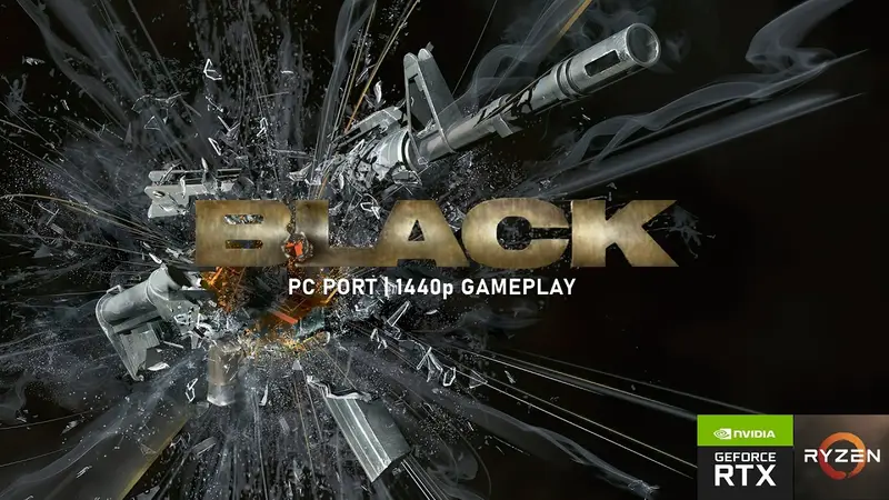 Assault rifle under industrial chimneys in BLACK gameplay footage